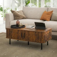 HOMCOM Coffee Table with Storage, Living Room Table with Slatted Tambour Sliding Doors and Adjustable Foot Pads, Rectangular Coffee Table with Elevated Base for Living Room, Rustic Brown(m-8)