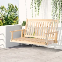Outsunny Leagăn de Grădină pentru 2 Persoane Cușcă de Leagăn Masiv Patio Terasă Curte Lemn Natural 117 x 69 x 60 cm(m-2)