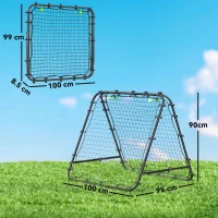 HOMCOM Poartă de Fotbal Rebounder Pliabilă cu Unghi Reglabil și Țăruși, din PE și Metal, 100x95x90 cm, Negru(m-3)