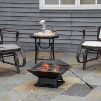 Outsunny Brasero Exterior de Acero Pozo de Fuego para Jardín Multifuncional con Protector de Chispas y Atizador 45x45x34cm Negro(m-10)