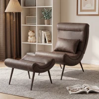 HOMCOM Modern Accent Chair with Footstool, Upholstered Lounge Chair with 64cm Wide Seat, Lumbar Pillow, Trapezoidal Backrest(m-14)