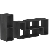 HOMCOM Mobile TV 75" max Modulabile con 2 Ripiani a L e Mensola Rettangolare, in Legno, 134-180x30.5x44 cm, Nero(m-1)