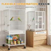 PawHut Bird Cage Detachable with Rolling Stand Parrot Cage with Storage Shelf White(m-5)