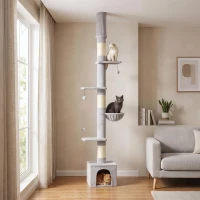 PawHut Floor to Ceiling Cat Tree, 230-250cm Multi-Level Cat Tower with Adjustable Height, Scratching Posts, Condo, Platforms(m-14)