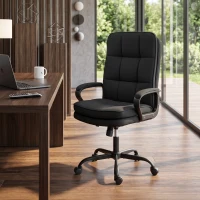 HOMCOM Double Padded Linen-Look Office Chair - Black(m-14)