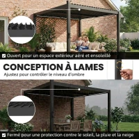 Outsunny Pergola bioclimatique 3x3m avec lumières LED solaires, pergola à lames orientables, gouttières, noir(m-5)