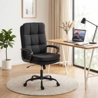HOMCOM Double Padded Linen-Look Office Chair - Black(m-8)