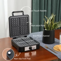 HOMCOM 4 Slice Waffle Maker Iron Machine with Deep Cooking Plate, Adjustable Temperature, Non-stick Coating and Cool Touch Handle, 1200W(m-6)