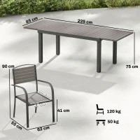 Outsunny Set da Esterno 9pz con Tavolo Allungabile e 8 Sedie Impilabili, in Alluminio e Legno Composito Grigio(m-3)