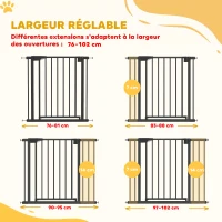 PawHut Barrière de sécurité pour chiens et bébés 76 à 102 cm avec extension fixation par pression sans perçage blanc(m-4)