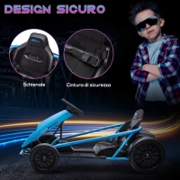HOMCOM Go-Kart Elettrico per Bambini 8-12 Anni con Schienale Alto e Cintura di Sicurezza, 115x77x54 cm, Blu e Nero(m-6)