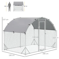 PawHut Coteț pentru Găini de Exterior, 2.8x2x2m Recinte din Oțel Zincat cu Acoperiș Impermeabil Anti-UV și Încuietoare, Cușcă pentru 4-6 Păsări, Iepuri și Rațe(m-3)