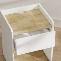 HOMCOM Mesa de Cabeceira Moderna Mesa de Noite com Gaveta com Corrediças Nicho Tampo Passa-cabos 42x37x55 cm Branco e Carvalho(m-9)