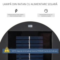 Outsunny Lanternă solară de grădină cu lumină LED din ratan și metal, Ø21.5x61cm, maro(m-7)