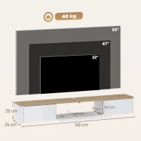 HOMCOM Comodă Tv Suspendată Până la 65", cu 2 Sertare, Dulap, Iluminare Led Rgb și Priză Integrată, Alb și Aspect Lemn(m-3)