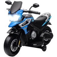 AIYAPLAY Motocicletă Electrică pentru Copii cu Roți Ajutătoare, Oglinzi și Suporturi pentru Picioare, din PP și Metal, 85.5x44.5x56 cm, Albastră(m-12)