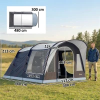 Outsunny Cort Tunel de Camping Impermeabil pentru 4 Persoane, Albastru Marin(m-3)