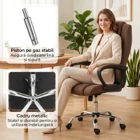 Vinsetto Scaun de Birou Ergonomic Inclinabil și Rotativ în Țesătură cu Aspect de In cu Tetieră, Maro(m-7)