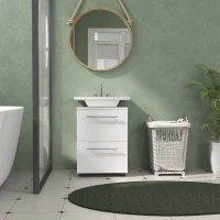 HOMCOM Mobile Sottolavabo Bagno con Cassetto e Armadietto, in Legno, 41.5x35.5x59 cm, Bianco(m-6)