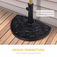 Bază Outsunny pentru Umbrelă Semicirculară de Ø3.8 și Ø4.8 mm din Rășină cu Manivelă, 50x31x32 cm, Negru(m-5)