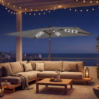 Outsunny 3 x 2 m Garden Parasol Umbrella with LED Solar Light, Parasol Cover, Outdoor Market Patio Umbrella, Dark Grey(m-10)