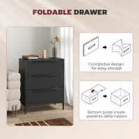 HOMCOM Chest of Drawers, Dresser with 3 Fabric Drawers and Aluminium Handles - Black(m-6)