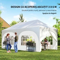 Outsunny Pavilion de Grădină Pliabil 3x6 m cu Pereți Detașabili și Geantă de Transport, Alb(m-4)