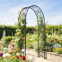 Outsunny Garden Arch, Arbour Trellis for Climbing Plants, Rose Arch for Wedding Garden Decoration, 155 x 40 x 246 cm, Black(m-2)