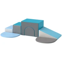HOMCOM Set da Gioco per Bambini 12-36 Mesi da 7 Blocchi Multicolore in PU e EPE, 170x130x40 cm, Blu e Grigio(m-11)