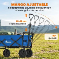 Outsunny Carro Plegable con Toldo Desmontable Longitud y Ángulo del Mango Ajustables y Bolsa de Transporte Carga 100 kg Azul(m-5)
