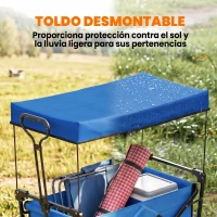 Outsunny Carro Plegable con Toldo Desmontable Longitud y Ángulo del Mango Ajustables y Bolsa de Transporte Carga 100 kg Azul(m-6)