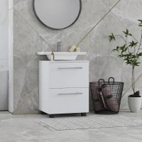 HOMCOM Mobile Sottolavabo Bagno con Cassetto e Armadietto, in Legno, 41.5x35.5x59 cm, Bianco(m-10)