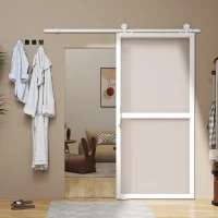 HOMCOM Ferragem para Porta de Correr Kit de Acessórios para Porta Corredeira com 2 Trilhos de Aço de Carbono 200x40x0,6 cm Branco(m-9)