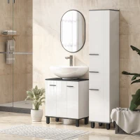 HOMCOM Dulap Sub Lavoar pentru Baie cu 2 Uși și Raft Reglabil, Alb(m-10)