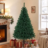 HOMCOM Sapin de Noël Artificiel 150 cm, Arbre de Noël avec 420 Pointes de Branches Articulées, Support Pliable en Acier, Vert(m-15)