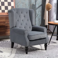 HOMCOM Oorfauteuil met Hoge Rugleuning, Dik Gevoerde Leesfauteuil met Houten Poten, 74 x 86 x 102 cm, Grijs(m-9)