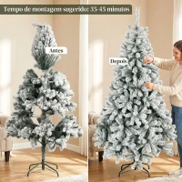 HOMCOM Árvore de Natal Nevada 180 cm com 650 Pontas em PVC Ignífugo, Ramos Articulados, Montagem Rápida, Verde e Branco(m-7)