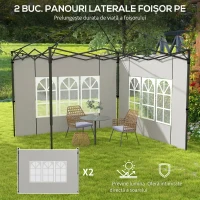 Outsunny Set 2 Pereți Laterali pentru Foișor 3x3 m și 3x6 m cu Ferestre, din PE și Plastic, 293x193 cm, Alb(m-4)