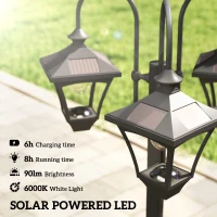 Outsunny Solar Lamp Post with Dusk-to-Dawn Sensor Street Light with 3-Head Planter 185 cm Black(m-4)
