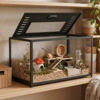 PawHut Hamster Cage, Chewproof Metal Rat Cage with Deep Base, Openable Top for Syrian Dwarf Hamster, Gerbil, 80 x 45 x 50.5 cm(m-2)