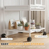 PawHut Bird Cage Detachable with Rolling Stand Parrot Cage with Storage Shelf White(m-6)