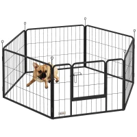 PawHut Țarc pentru Câini cu 6 Panouri Modulabile de 80x1.5x60 cm din Oțel Gri Închis cu Ușă de Intrare(m-11)