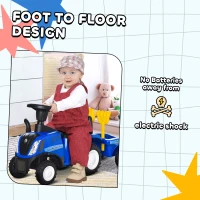HOMCOM Ride On Tractor Toddler Walker Foot To Floor Slider w/ Horn Storage Steering Wheel for 1-3 Years Old Blue(m-7)
