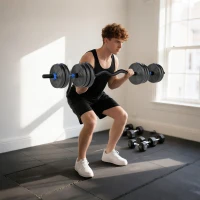 SPORTNOW Kit Haltères Musculation Haltères Réglables 25 kg 3 en 1, Ensemble de Poids Réglable avec Barre d'Extension Bleu(m-9)