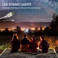 Outsunny Plastic Straw Reversible RV Outdoor Rug with LED String Light, 182 x 274cm, Black and Coffee(m-4)