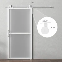 HOMCOM Ferragem para Porta de Correr Kit de Acessórios para Porta Corredeira com 2 Trilhos de Aço de Carbono 200x40x0,6 cm Branco(m-3)