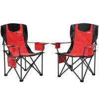 Outsunny Set 2 Sedie da Campeggio Pieghevoli con Borsa Frigo, Portabicchieri e 2 Tasche, 94x62x100 cm, Rosso(m-1)
