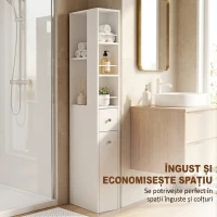 HOMCOM Dulap de Baie Înalt și Îngust cu 2 Sertare, 135 cm, Alb(m-4)