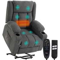 HOMCOM Dual Motor Recliner Chair, 55° Electric Lift Chair for Elderly, Recliner Armchair with Massage and Heat, Dark Grey(m-14)