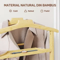 HOMCOM Servomut 4 în 1 pe roți, cu 2 bare, tavă pentru chei și raft pentru pantofi, din bambus, 47x33,7x105,5 cm(m-6)